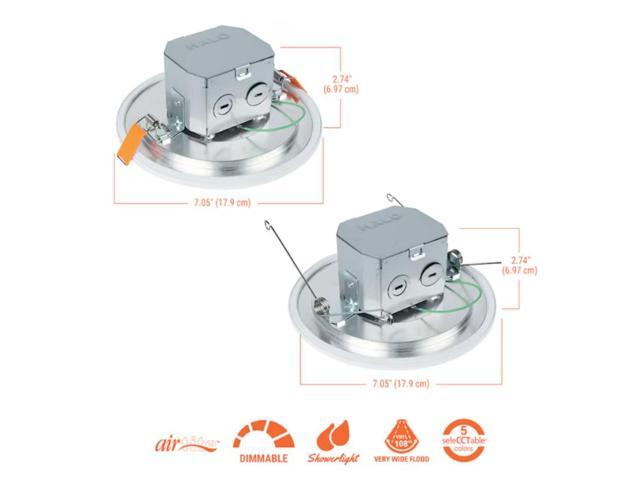 HALO Matte White 6-in 900-Lumen Switchable White Round Dimmable LED Canless Wet Rated Recessed Downlight Item #5296062 #CJB6099FS1EMWR