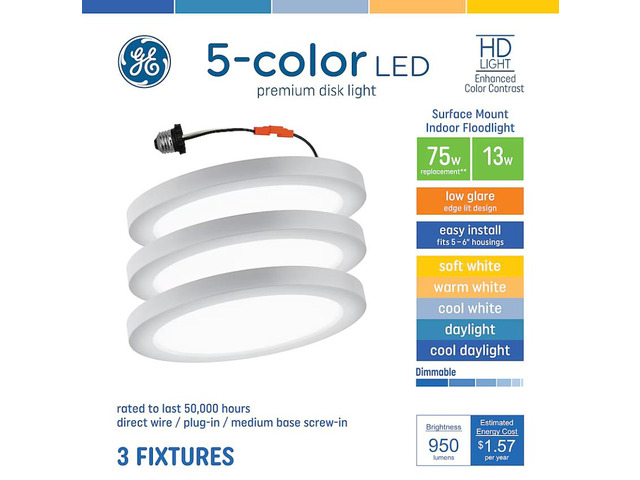 GE White 5-in or 6-in 950-Lumen Switchable White Round Dimmable LED Canned Damp Rated Recessed Downlight (3-Pack) Item #5200917 #93130690