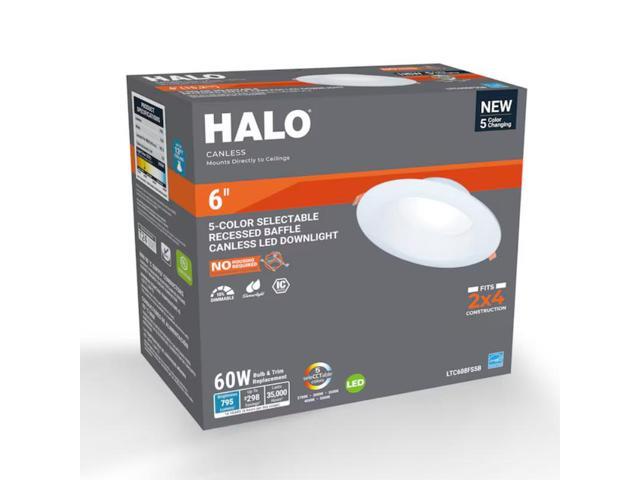 HALO White 6-in 750-Lumen Switchable White Round Dimmable LED Canless Wet Rated Recessed Downlight Item #1243311#LTC608FS5B
