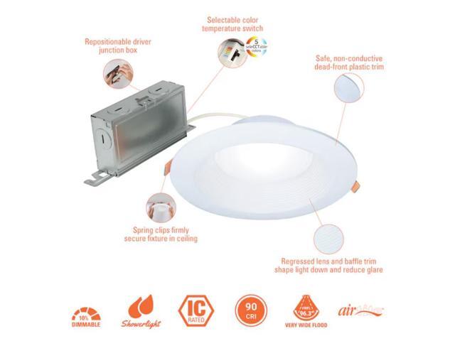 HALO White 6-in 750-Lumen Switchable White Round Dimmable LED Canless Wet Rated Recessed Downlight Item #1243311#LTC608FS5B