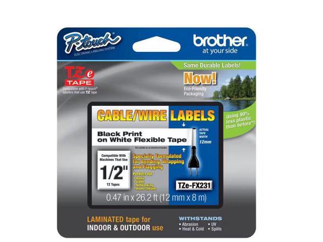 Brother .5 in. x 26-1/5 ft. Electrical Tape Black on White Cable/Wire# TZe-FX231SP # 522515