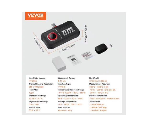 VEVOR Thermal Imaging Camera for Android, 256 x 192 IR Resolution Infrared Thermal Imager with Visual Camera, 25Hz Refresh#...