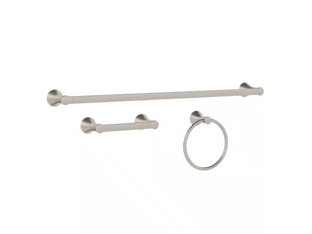 Delta Greydon 3-Piece Bath Hardware Set w/18 in . Towel Bar w/6 in. extender, Toilet Paper Holder, Towel Ring, Brushed Nickel # GDN63-DN # 1012212181