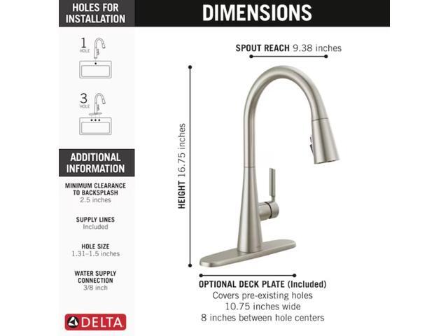 Delta Kylo Stainless steel Single Handle Deck-mount Handle Residential Pull-down Kitchen Faucet with Sprayer ( Deck Plate Included )Item #1137669...