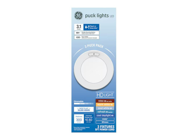 GE 3-Pack Color Changing LED Hardwired/Plug-in Puck Light Expansion Kit Item #5702555 Model #93131740