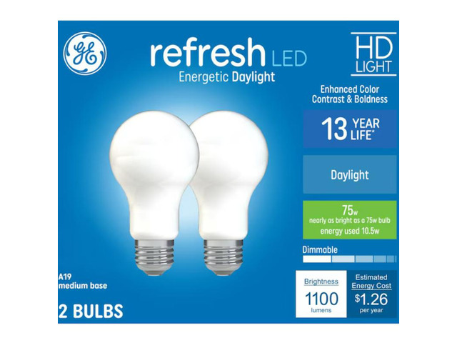 GE Refresh HD 75-Watt EQ A19 Daylight Medium Base (e-26) Dimmable LED General Purpose Light Bulb (2-Pack) Item #952358 Model #93121845