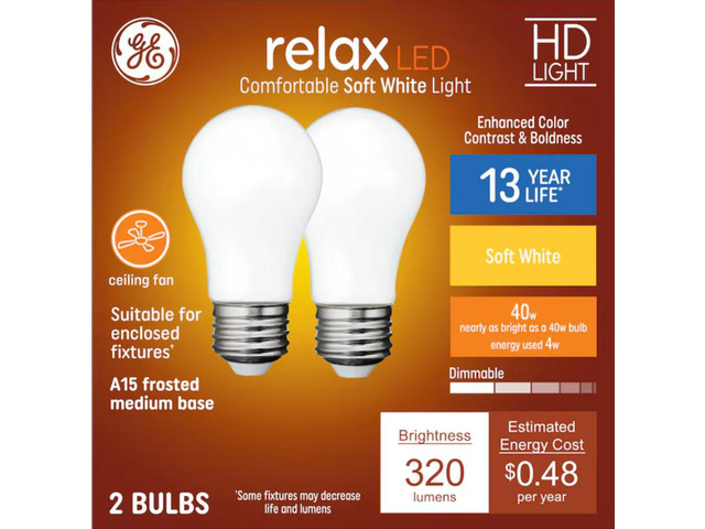 GE Relax HD 40-Watt EQ A15 Soft White Medium Base (e-26) Dimmable LED General Purpose Light Bulb (2-Pack) Item #952427 Model #42227