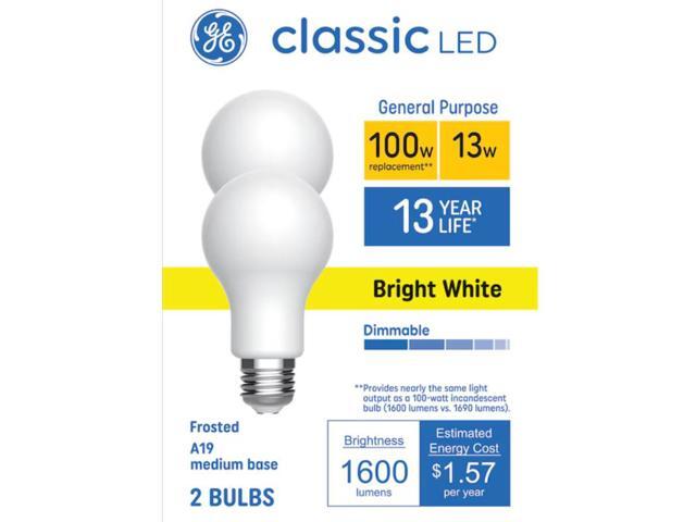 GE Classic 100-Watt EQ A19 Bright White Medium Base (e-26) Dimmable LED General Purpose Light Bulb (2-Pack) Item #5690132 Model #93131712