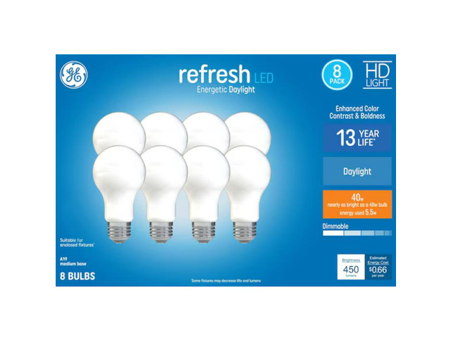 GE Refresh HD 40-Watt EQ A19 Daylight Medium Base (e-26) Dimmable LED General Purpose Light Bulb (8-Pack) Item #952354 Model #44900