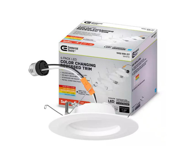 Commercial Electric 5/6 in. Integrated LED Recessed Retrofit Light Trim with Selectable Color Temperature, (4-Pack) # 1002936217 # NS01dA09FR2-259