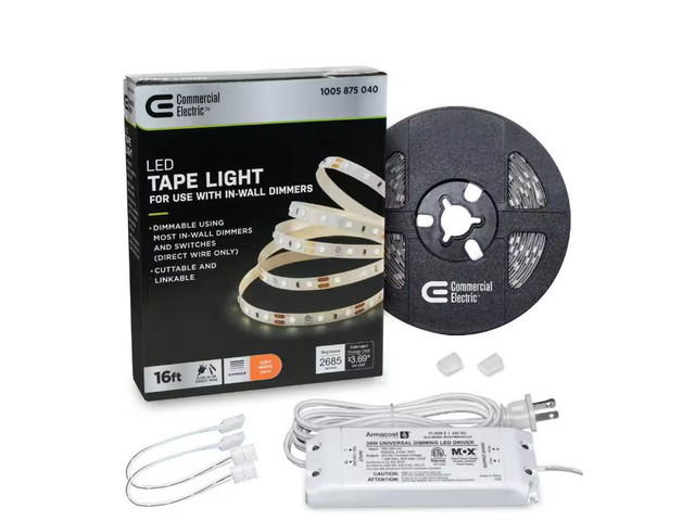 Commercial Electric 16 ft. LED AC Dimmable White Tape Light Kit Under Cabinet Light # 1005875040 # 421511