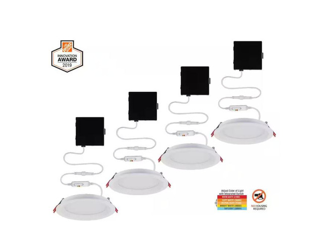 Commercial Electric Slim Baffle Integrated LED 6 in Round Adj Color Temp Canless Recessed Light for Kitchen Bath Living rooms, White 4-Pack #...