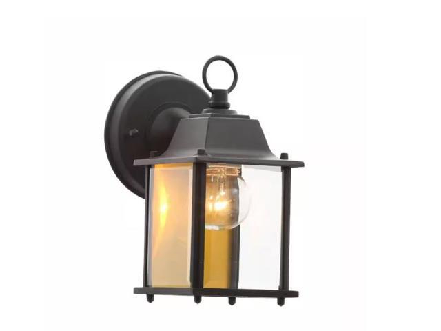 Hampton Bay 8.19 in. Black Decorative Hardwired Outdoor Wall Light Lantern Coach Sconce with Clear Glass Shade and No Bulb Included # 245746 #...