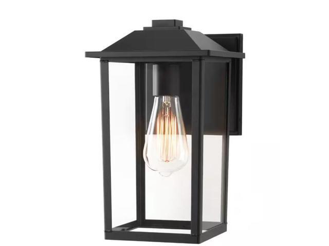 1-Light 12 in. Black Hardwired Transitional Outdoor Wall Light Lantern Sconce with Clear Glass # 1007205952 # W2235-21