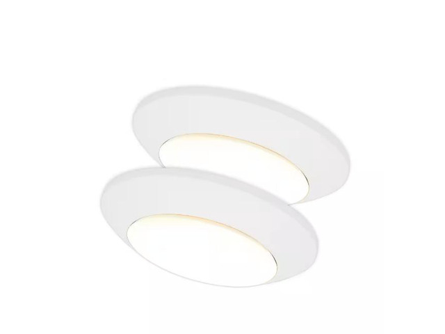 Commercial Electric 7 in. Matte White Slim LED Flush Mount 854 Lumens Soft White 3000K Indoor Bedroom Closet Kitchen Lighting (2-Pack) #...