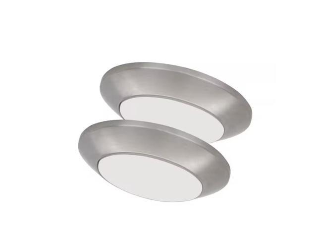Commercial Electric 7 in. Brushed Nickel Slim LED Flush Mount 854 Lumens Soft White 3000K Indoor Bedroom Closet Kitchen Lighting (2-Pack) #...