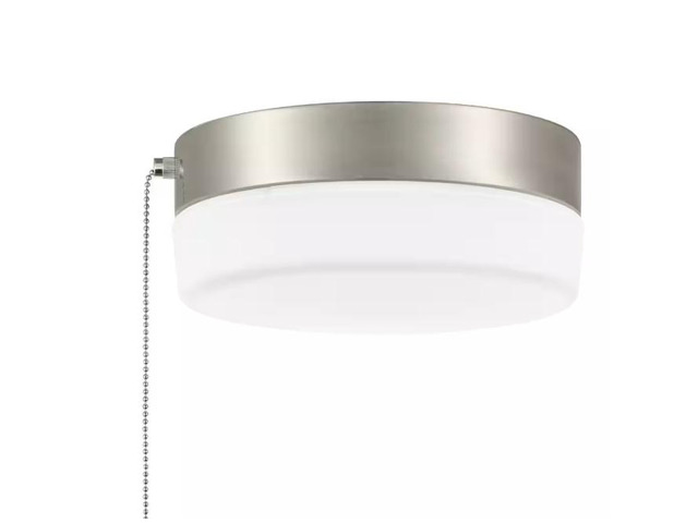 Hampton Bay Hanafin 9 in. Light Brushed Nickel Integrated LED Ceiling Flush Mount w/ Glass Shade and Pull Chain, Soft White (3000K) # 1001573998 #...