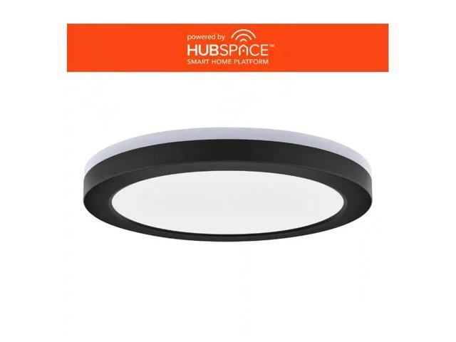 Commercial Electric 12 in. LED Flush Mount Smart CCT and RGB Selectable Matte Black Finish with Night Light Powered by Hubspace # 1010634128 #...