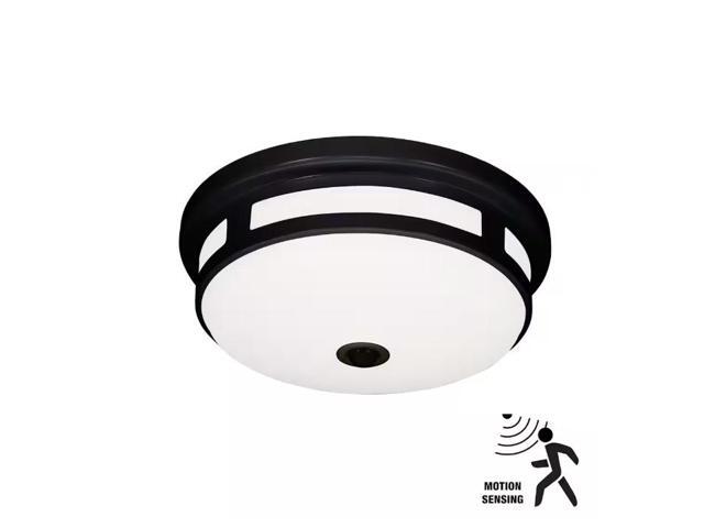 Hampton Bay 11 in. Round Black Exterior Outdoor Motion Sensing LED Ceiling Light 5 Color Temperature Options Wet Rated 830 Lumens # 1007155791 #...
