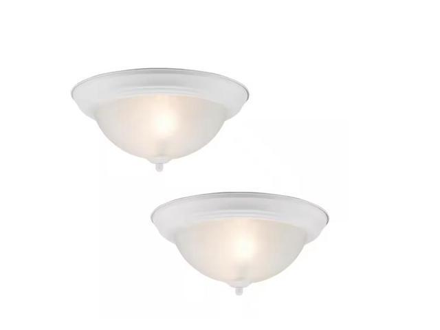 12.75 in 2-Light White Flush Mount Ceiling Light Fixture with Frosted Glass Shade (2-Pack) # 442616 # HPI-9722T WH