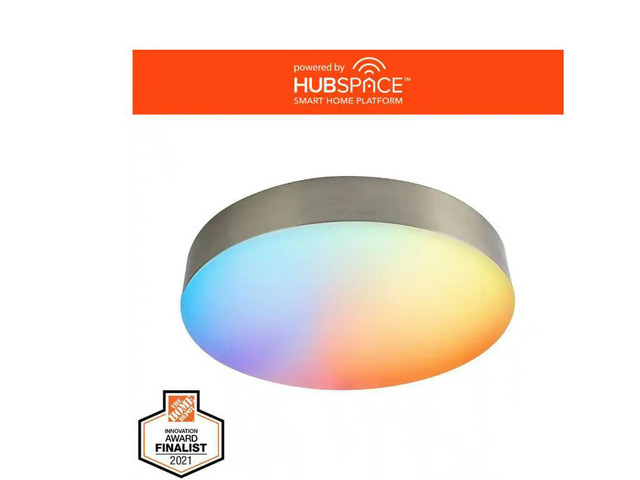Hampton Bay Lakeshore 13 in. Brushed Nickel Color Changing and Adjustable CCT Integrated LED Smart Flush Mount Powered by Hubspace # 1006486538 #...