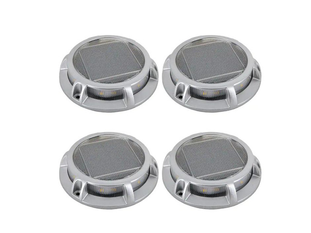 Hampton Bay Solar 15 Lumens Silver Integrated LED In-Ground Disk Path Light with Textured Lens (4-Pack); Weather/Rust Resistant # 1005698132 # 62106