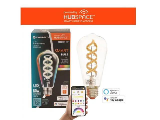 EcoSmart 60-Watt Equivalent Smart ST19 Clear Color Changing CEC LED Light Bulb with Voice Control (1-Bulb) Powered by Hubspace # 1009881197 #...
