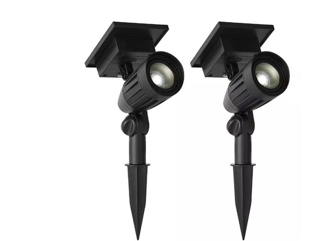 Hampton Bay Solar 50 Lumens Black Outdoor Integrated LED Adjustable Beam Spotlight (2-Pack); Weather/Water/Rust Resistant # 1006683327 # 93021