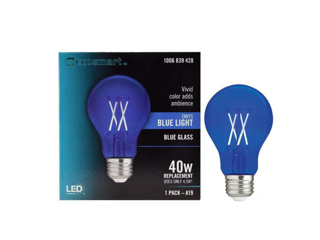 EcoSmart 40-Watt Equivalent A19 Dimmable Filament Blue Colored Glass LED Light Bulb (1-Pack) # 1006839428 # FG-04242