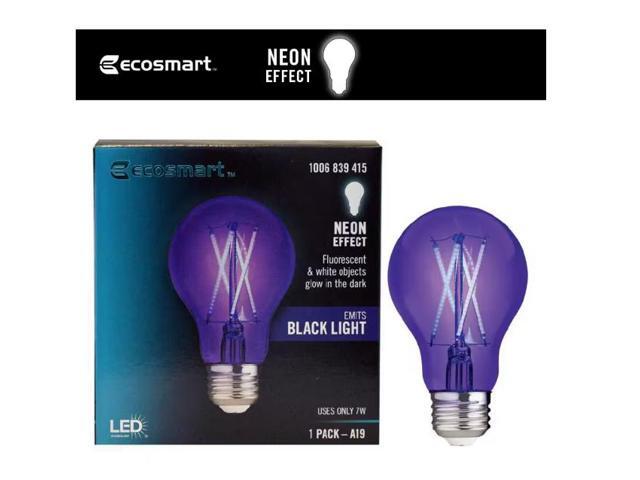 EcoSmart 40-Watt Equivalent A19 Blacklight Ultraviolet Glow in the Dark LED Light Bulb (1-Pack) # 1006839415 # FG-04239