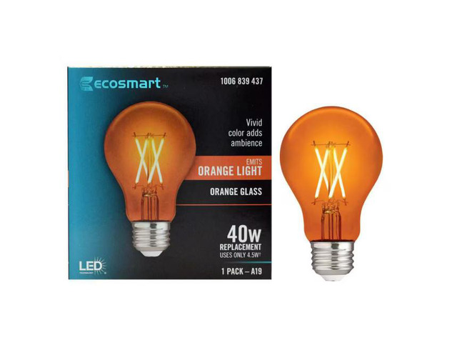 EcoSmart 40-Watt Equivalent A19 Dimmable Filament Orange Colored Glass LED Light Bulb (1-Pack) # 1006839437 # FG-04244