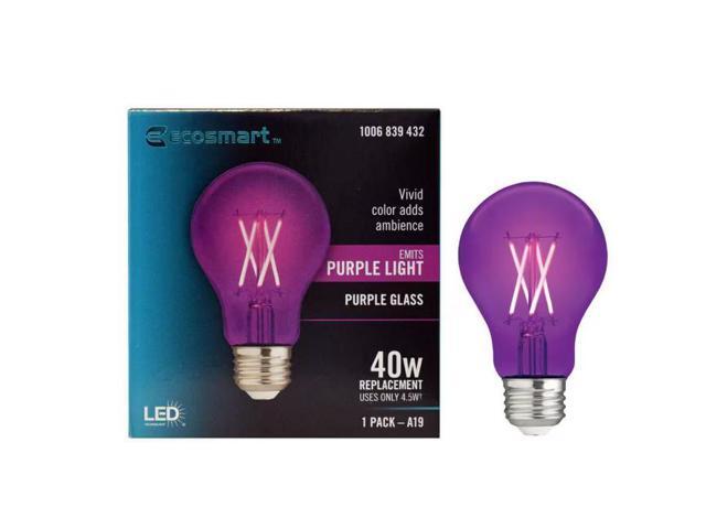 EcoSmart 40-Watt Equivalent A19 Dimmable Filament Purple Colored Glass LED Light Bulb (1-Pack) # 1006839432 # FG-04243
