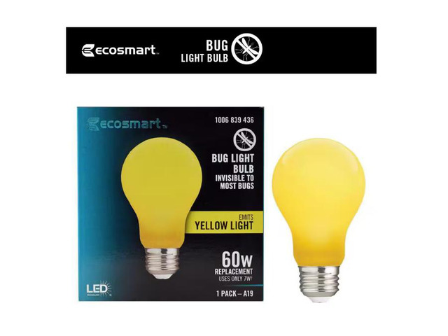EcoSmart 60-Watt Equivalent A19 Outdoor Bug Light Yellow LED Light Bulb (1-Pack) # 1006839436 # FG-04245