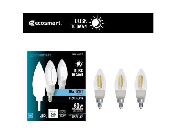 EcoSmart 60-Watt Equivalent B11 E12 Candelabra CEC Cage Filament Dusk to Dawn LED Vintage Edison Light Bulb Daylight (3-Pack) # 1006305810 #...