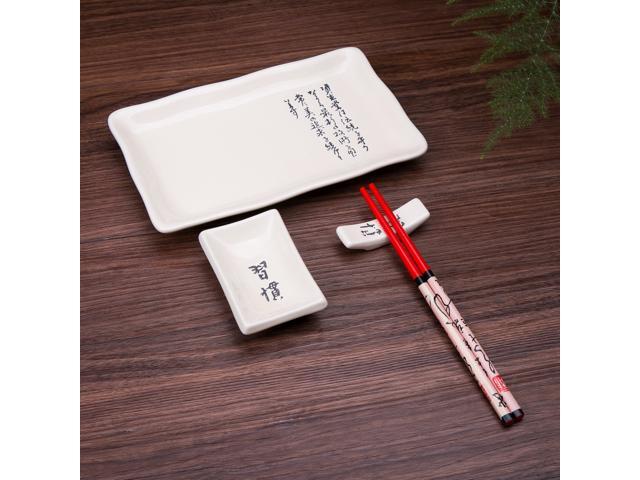 4 Pcs Japanese Sushi Plate Dinnerware Set White With Chinese Calligraphy Design
