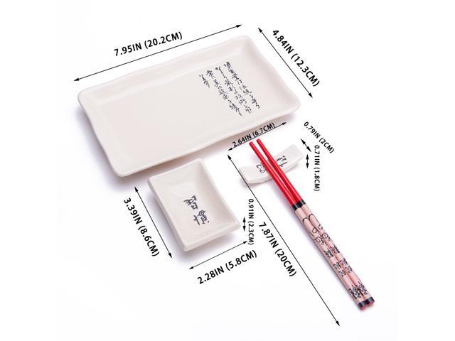 4 Pcs Japanese Sushi Plate Dinnerware Set White With Chinese Calligraphy Design