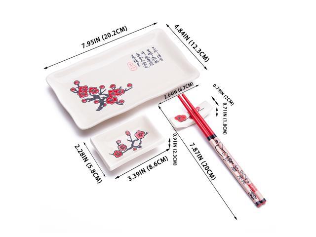 4 Pcs Japanese Sushi Plate Dinnerware Set White With Plum Blossom Design