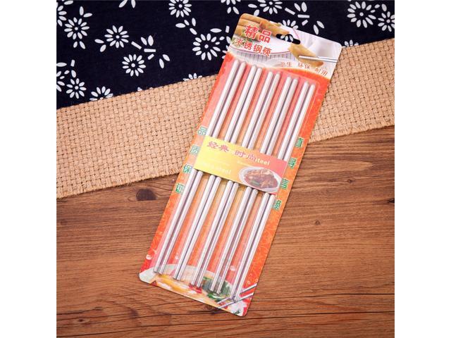 10 Pcs (5 Pairs) Tapered Silver Stainless Steel Chopsticks