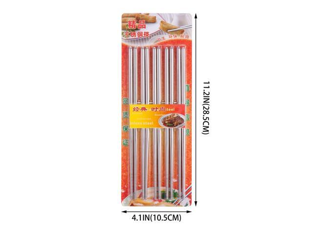 10 Pcs (5 Pairs) Tapered Silver Stainless Steel Chopsticks