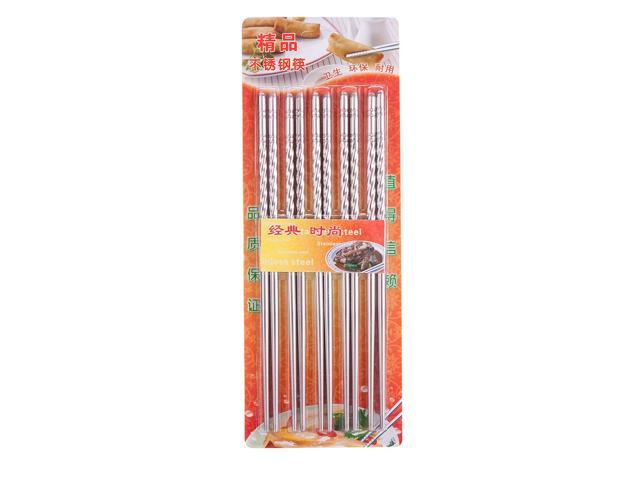 10 Pcs (5 Pairs) Spiral Design Silver Stainless Steel Chopsticks