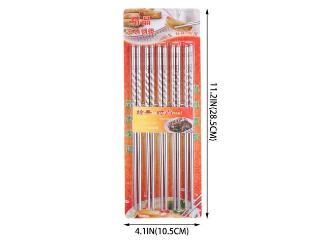 10 Pcs (5 Pairs) Spiral Design Silver Stainless Steel Chopsticks