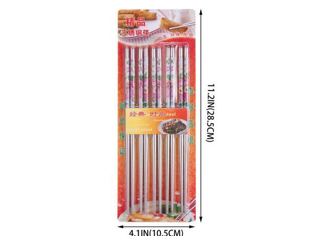 10 Pcs (5 Pairs) Peony Design Silver Stainless Steel Chopsticks