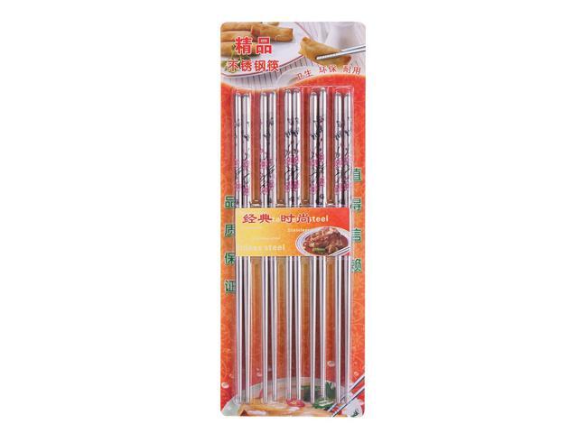 10 Pcs (5 Pairs) Butterfly Design Silver Stainless Steel Chopsticks