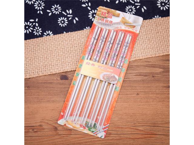 10 Pcs (5 Pairs) Butterfly Design Silver Stainless Steel Chopsticks