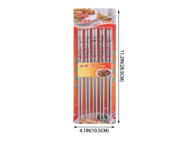 10 Pcs (5 Pairs) Butterfly Design Silver Stainless Steel Chopsticks