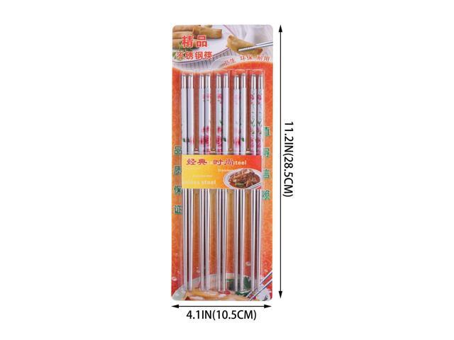10 Pcs (5 Pairs) Rose Design Silver Stainless Steel Chopsticks