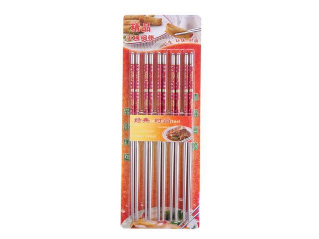 10 Pcs (5 Pairs) Fish Design Silver Stainless Steel Chopsticks