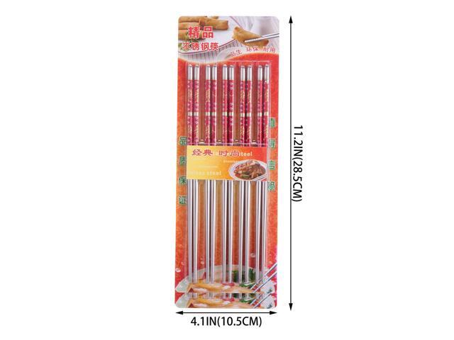 10 Pcs (5 Pairs) Fish Design Silver Stainless Steel Chopsticks