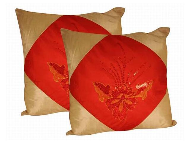 Set of 2 Oriental Silk Cushion Covers (RED)