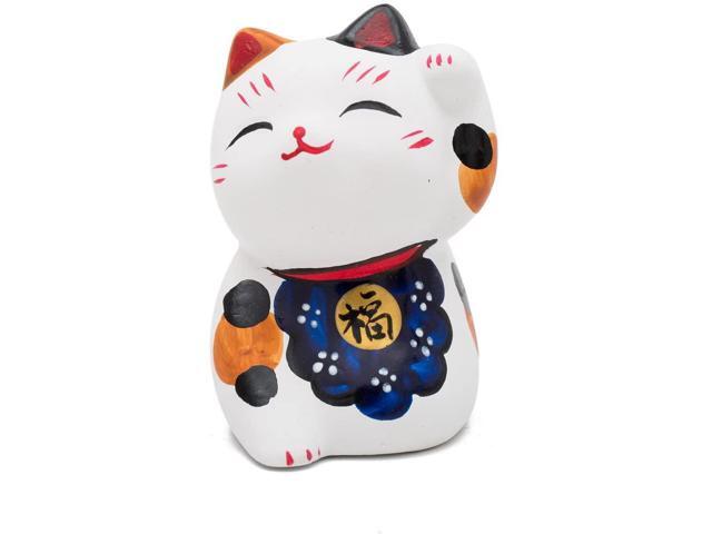 THY COLLECTIBLES Hand Painted White Feng Shui Mini Maneki Neko Lucky Cat Fu (Fortune)